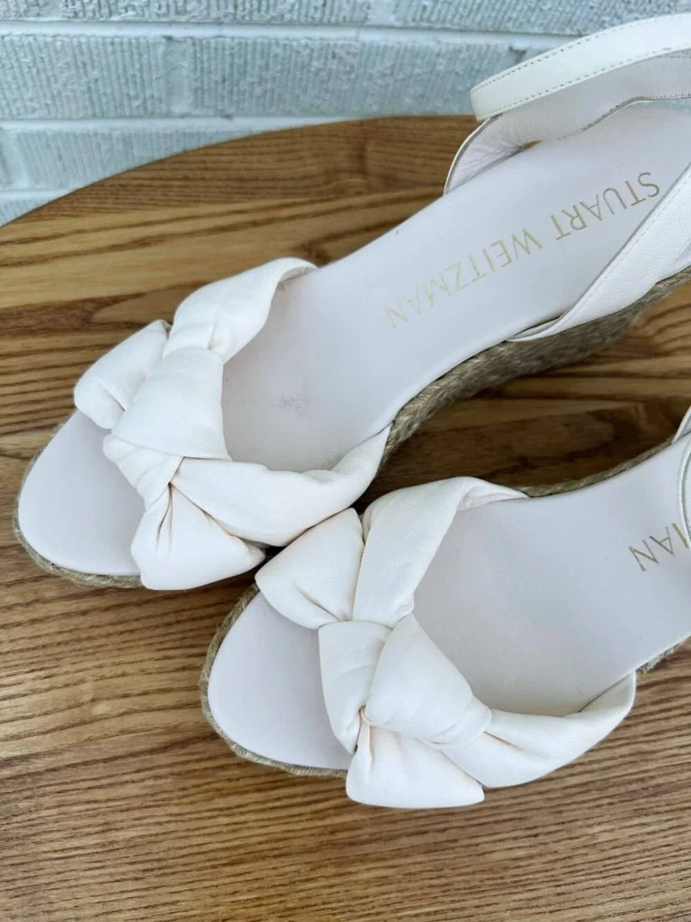 NEW Stuart Weitzman Playa Espadrille Knot Wedge Sandalss Seashell Ivory Sz 10B